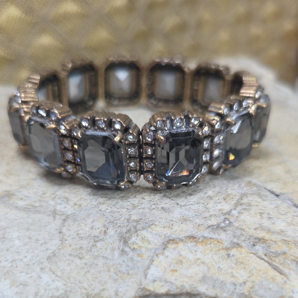 J. Crew Smokey Crystal Stretch Bracelet Art Deco Style